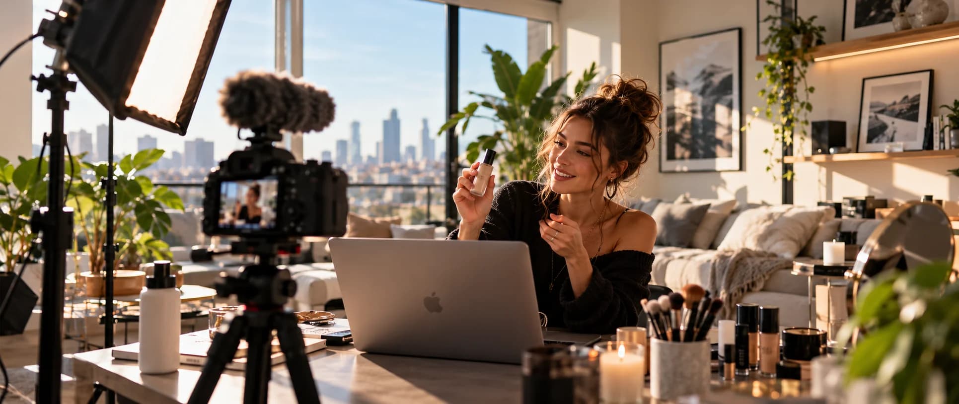 Product creator filming a beauty demonstration